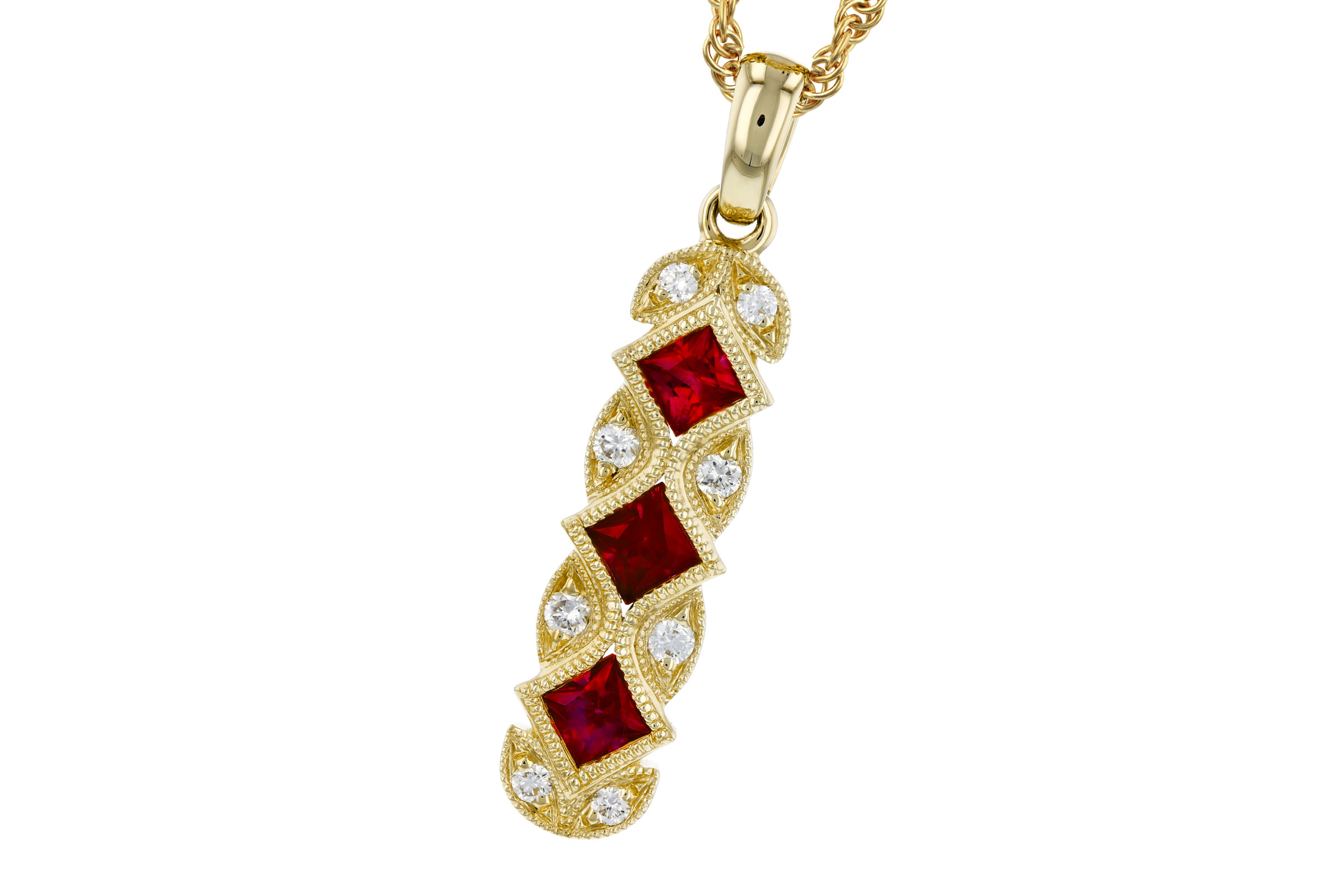 B330-73769: NECKLACE .55 TW RUBY .64 TGW