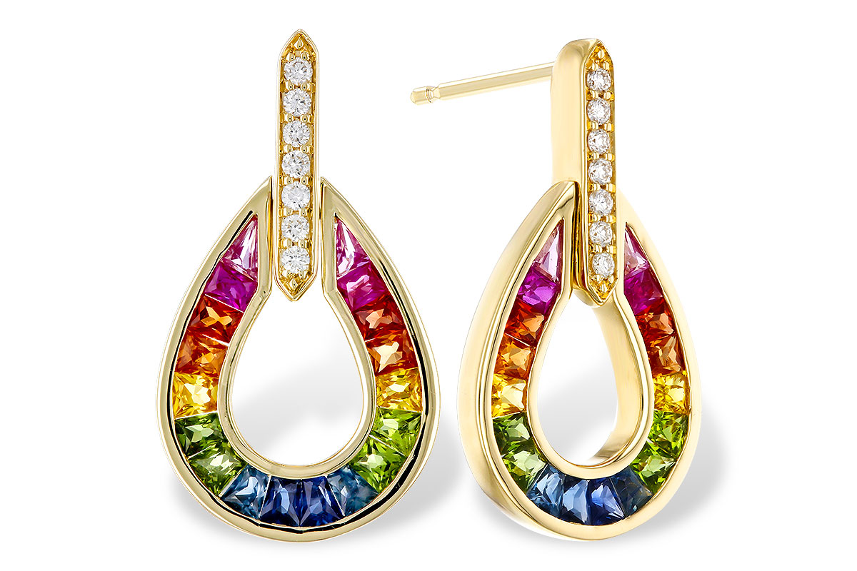 C329-84669: EARRINGS 1.18 MULTI-COLOR SAPP 1.25 TGW
