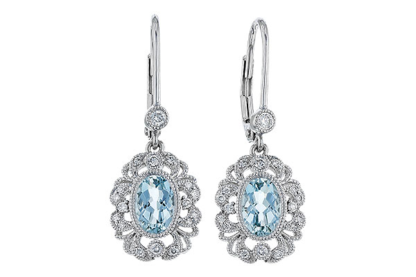 F329-82869: EARRING .75 TW AQUA .92 TGW (7x5MM AQUA)