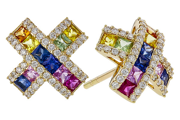 H329-84669: EARRINGS 1.00 MULTI-COLOR SAPPH 1.38 TGW