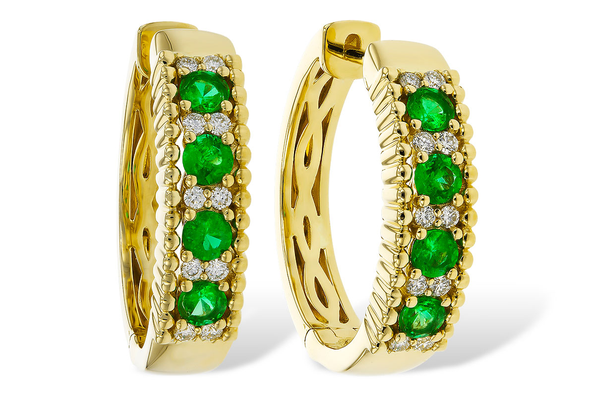 H329-90178: EARRINGS .33 TW EMERALD .45 TGW