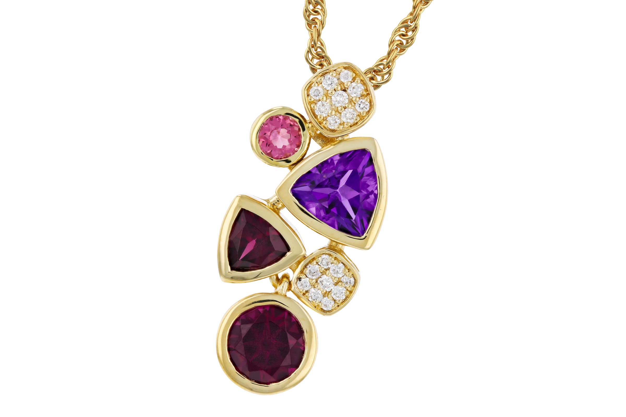 M330-74705: NECKLACE 1.34 SEMI-PREC (AM,RHO,PT) 1.40 TGW